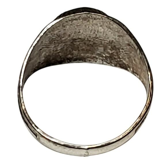 Silver Tone Ring Black Enamel Cabochon Sz 8 Floral - Picture 2 of 5